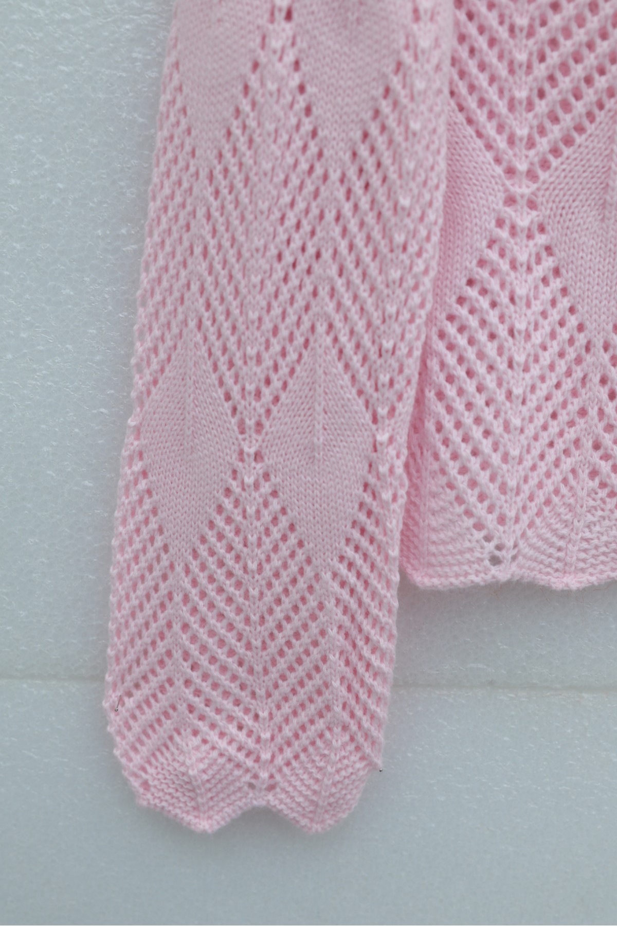 Leaf Patterned Openwork Knit Cardigan   -Pink