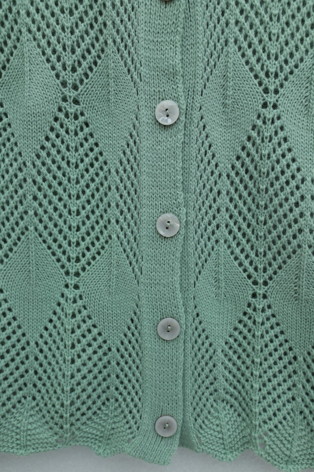 Leaf Patterned Openwork Knit Cardigan  -Mint Color