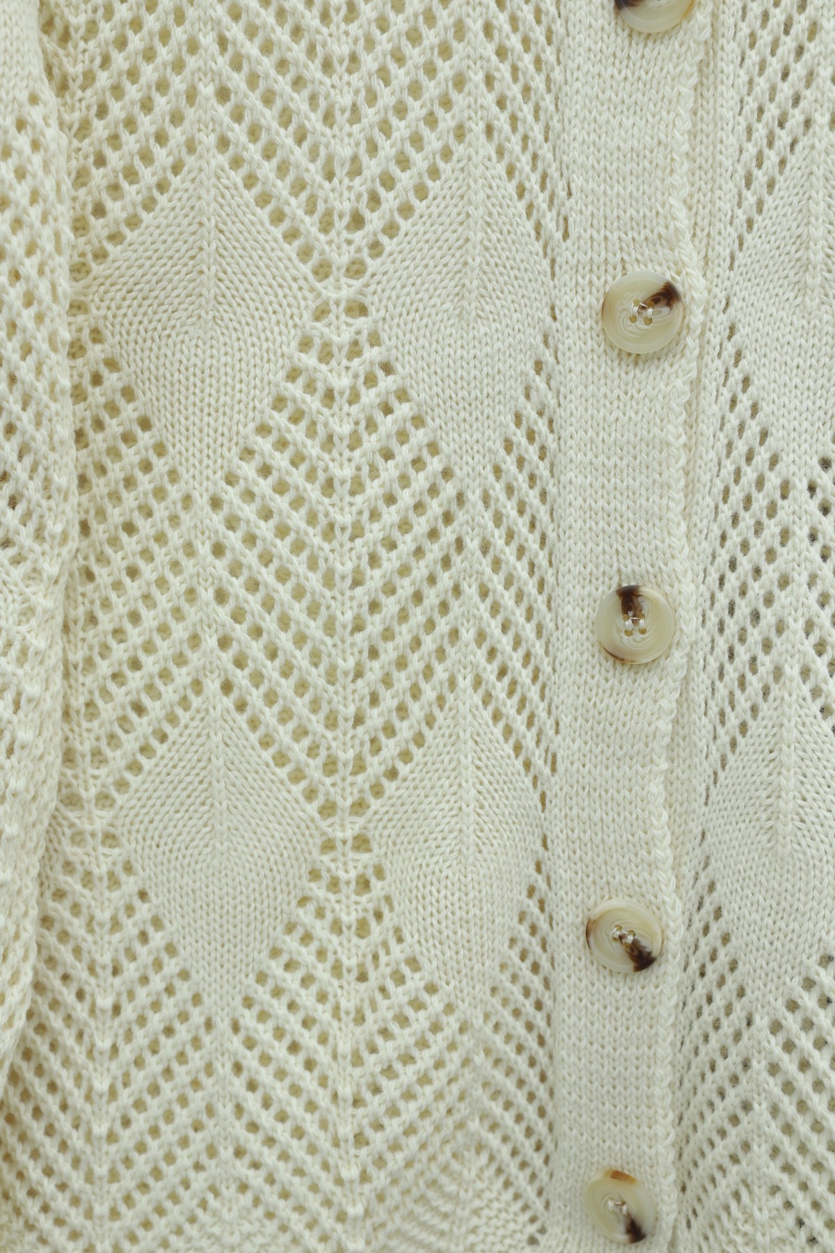 Leaf Patterned Openwork Knit Cardigan -Cream color