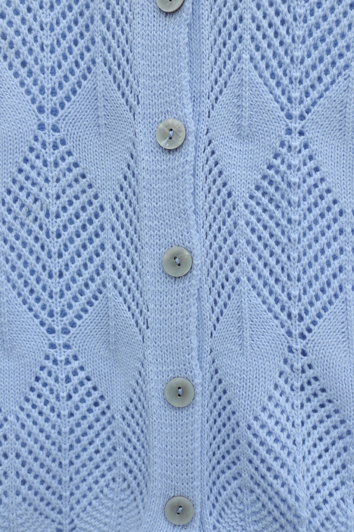 Leaf Patterned Openwork Knit Cardigan  -Ice Blue