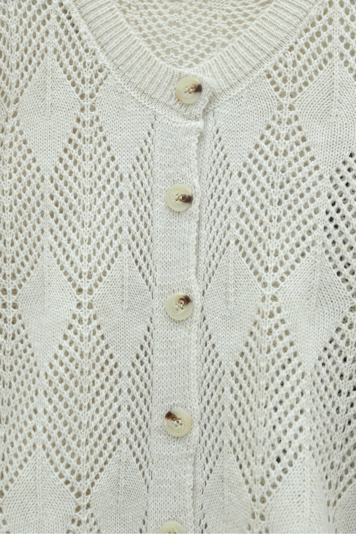 Leaf Patterned Openwork Knit Cardigan -Stone