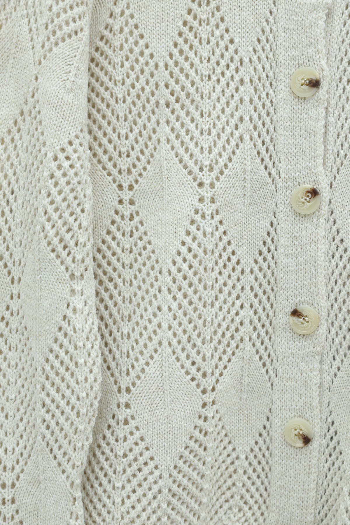Leaf Patterned Openwork Knit Cardigan -Stone