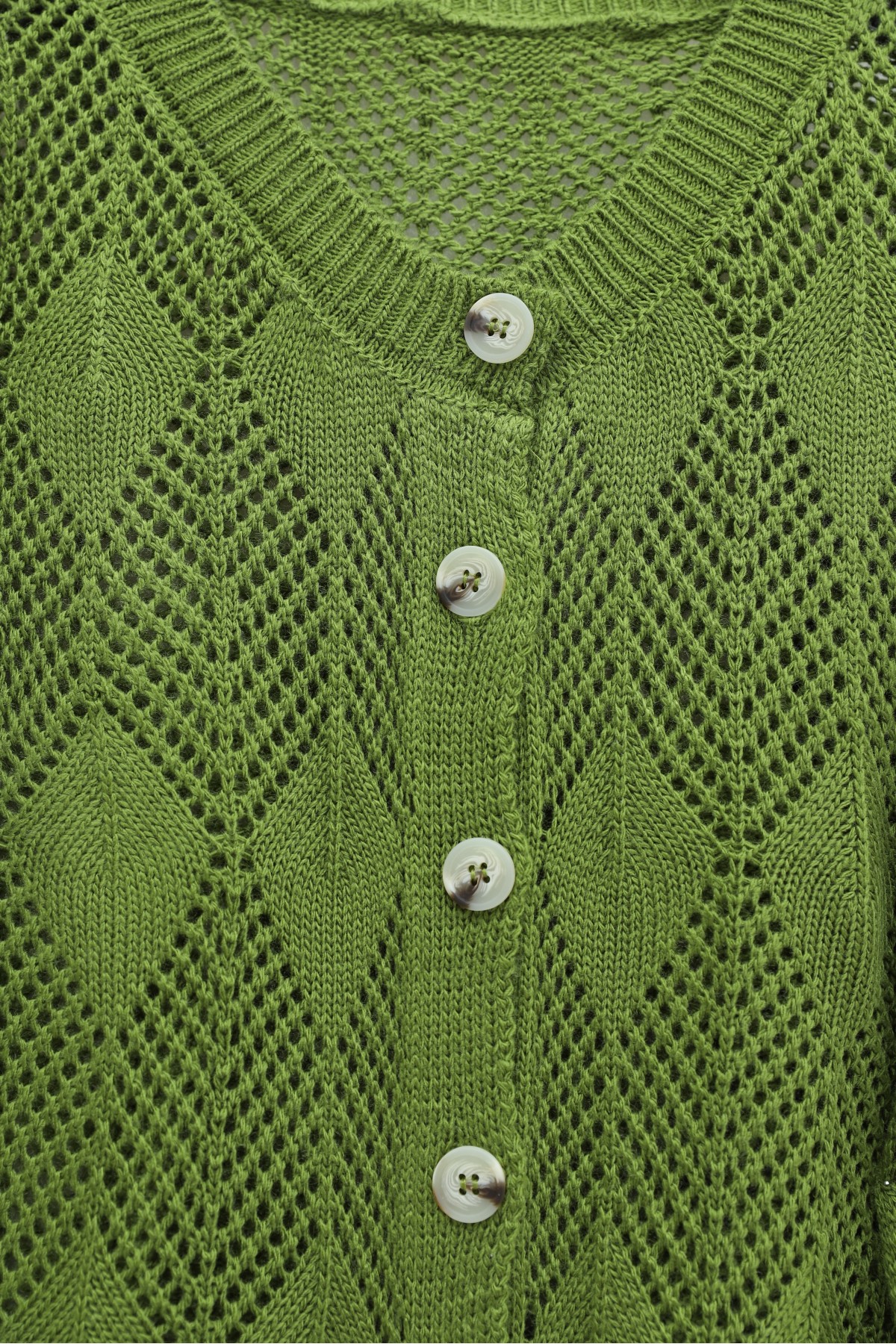 Leaf Patterned Openwork Knit Cardigan -PISTACHIO GREEN
