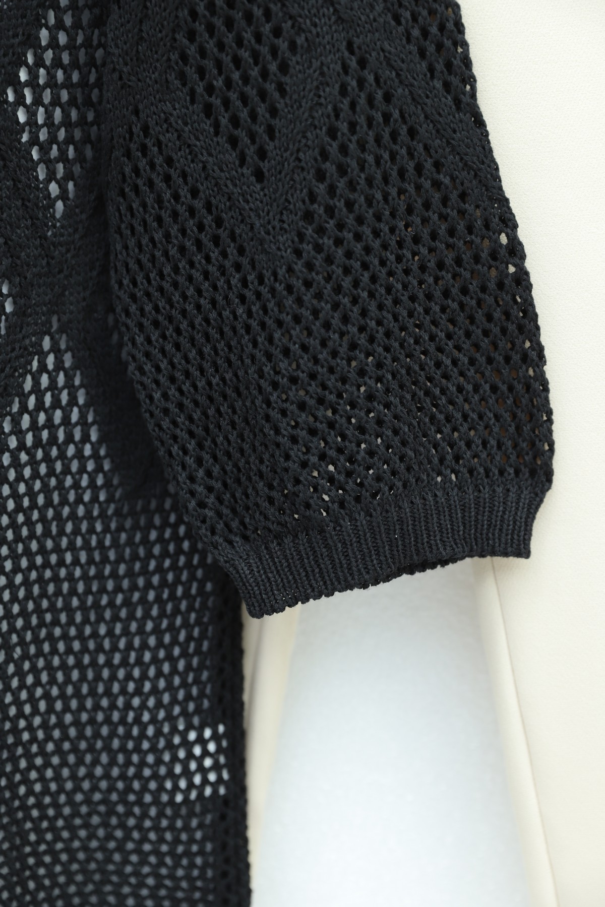 Baklava Patterned Openwork Knit Cardigan -Black