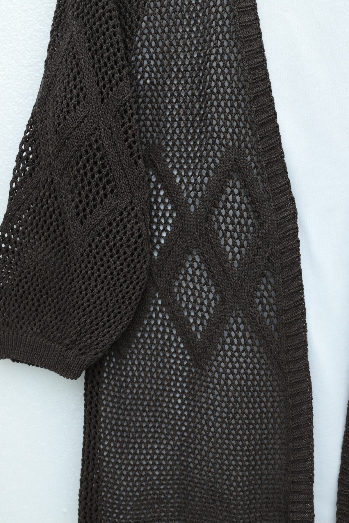 Baklava Patterned Openwork Knit Cardigan -Dark Coffee