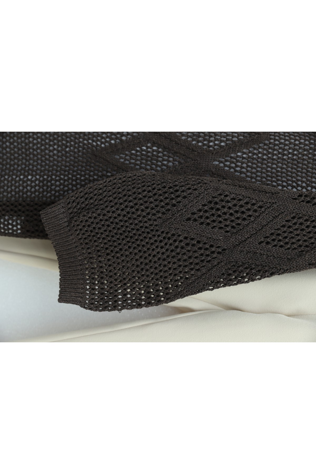 Baklava Patterned Openwork Knit Cardigan -Dark Coffee