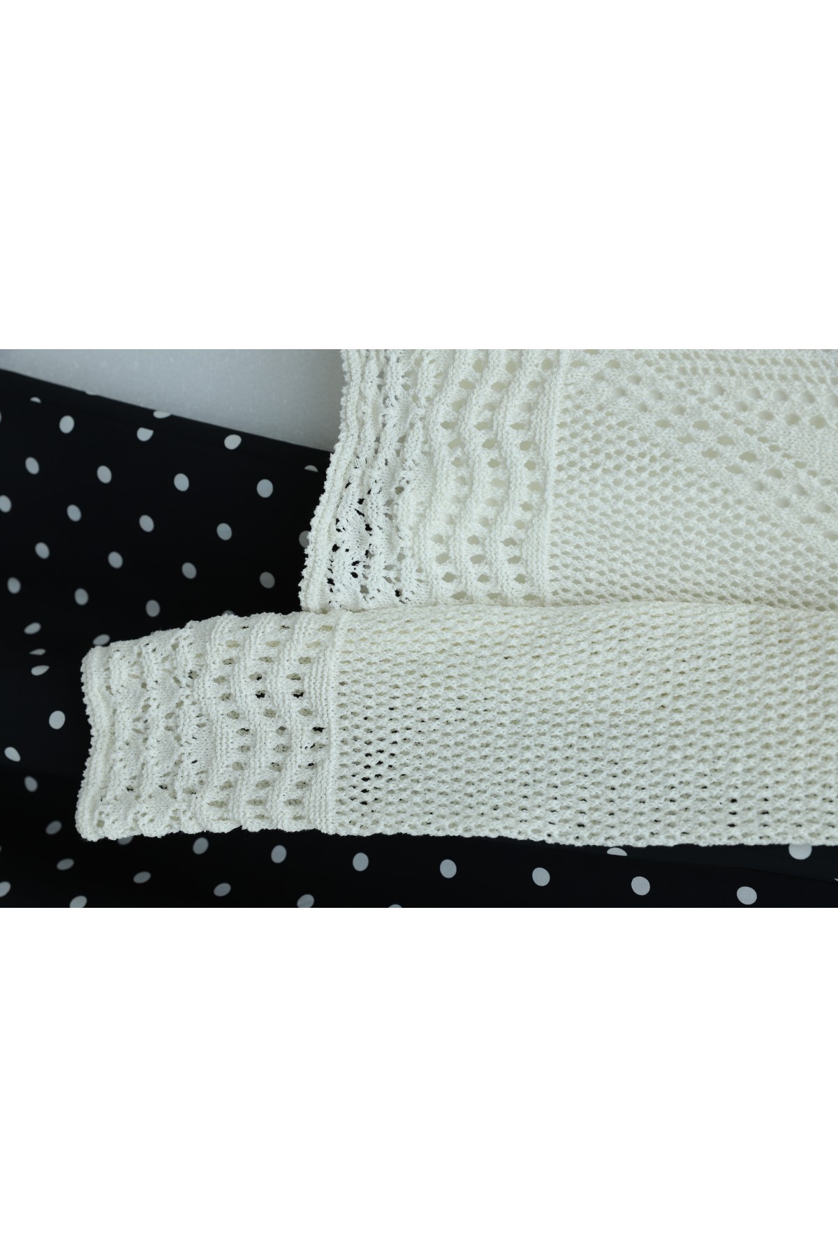 Ajurlu Desenli İnce Örgü Triko -Ekru