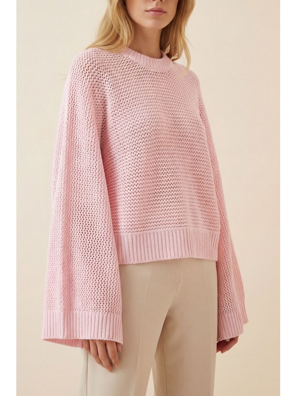 Yarasa Kol Ajurlu Triko Kazak -Pudra