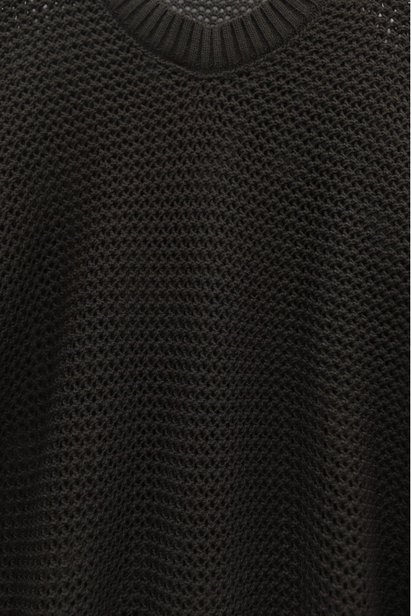 Batwing Sleeve Openwork Knit Sweater -Dark Coffee