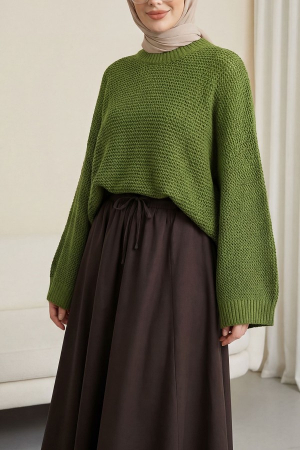 Batwing Sleeve Openwork Knit Sweater -PISTACHIO GREEN
