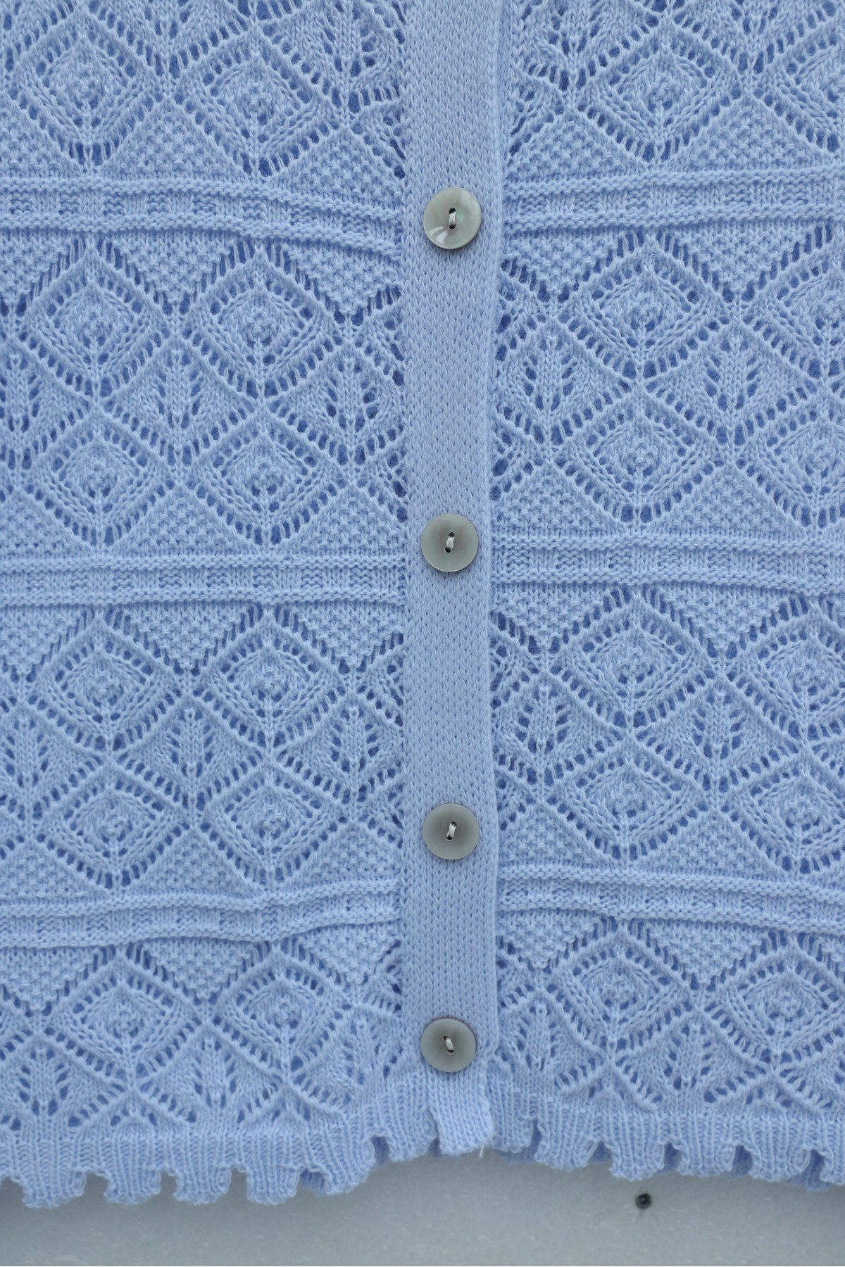 Buttoned Openwork Knit Cardigan -Baby Blue