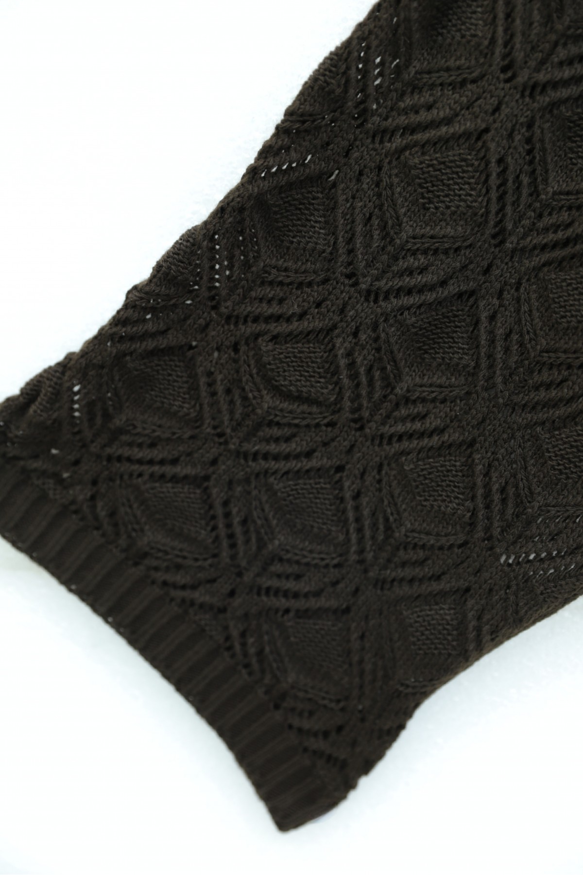 Round Neck Batwing Sleeve Openwork Knit Sweater -Dark Coffee