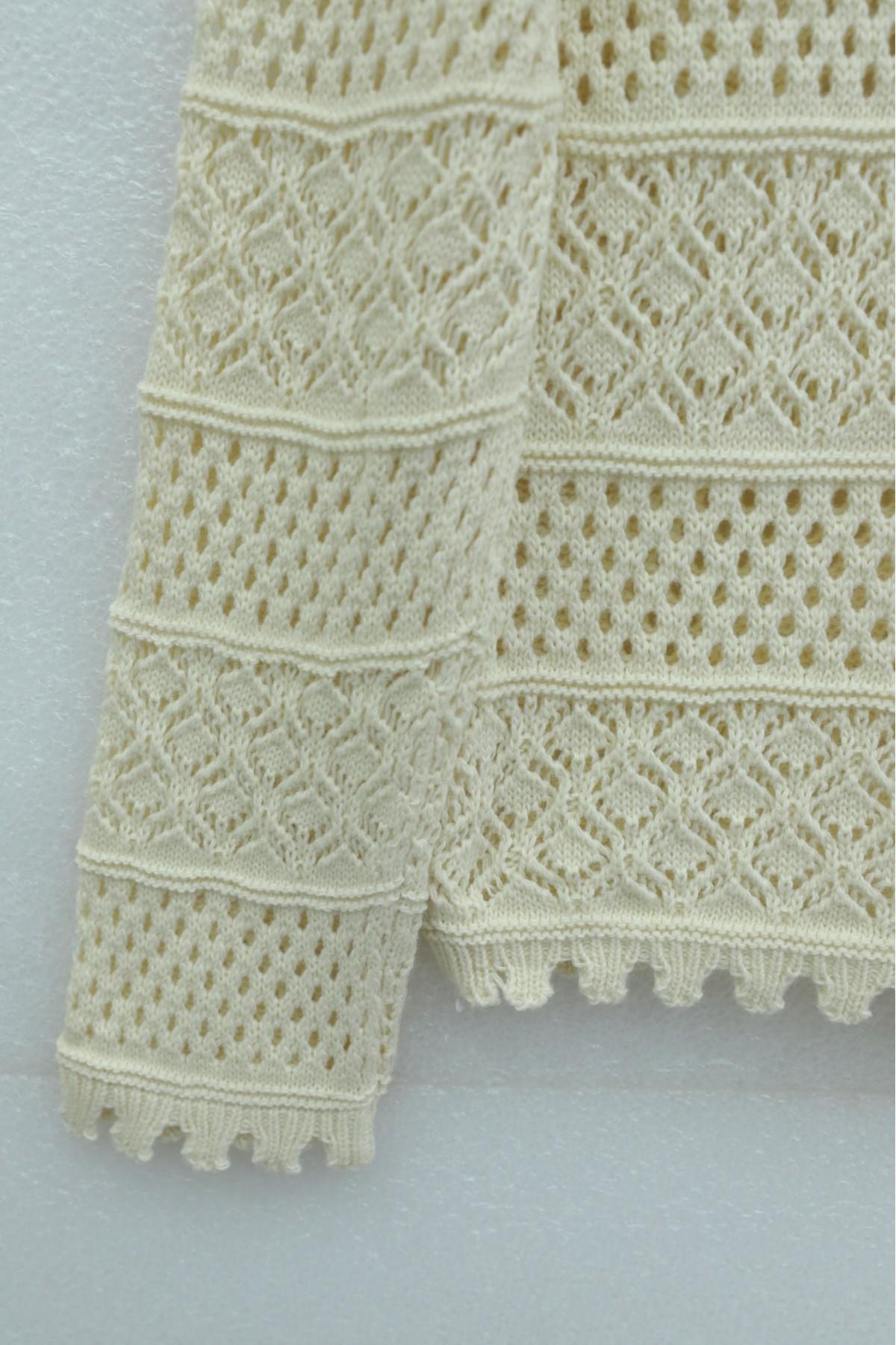 Knitted Sweater with Floral Embroidery and Openwork Pattern -Cream color