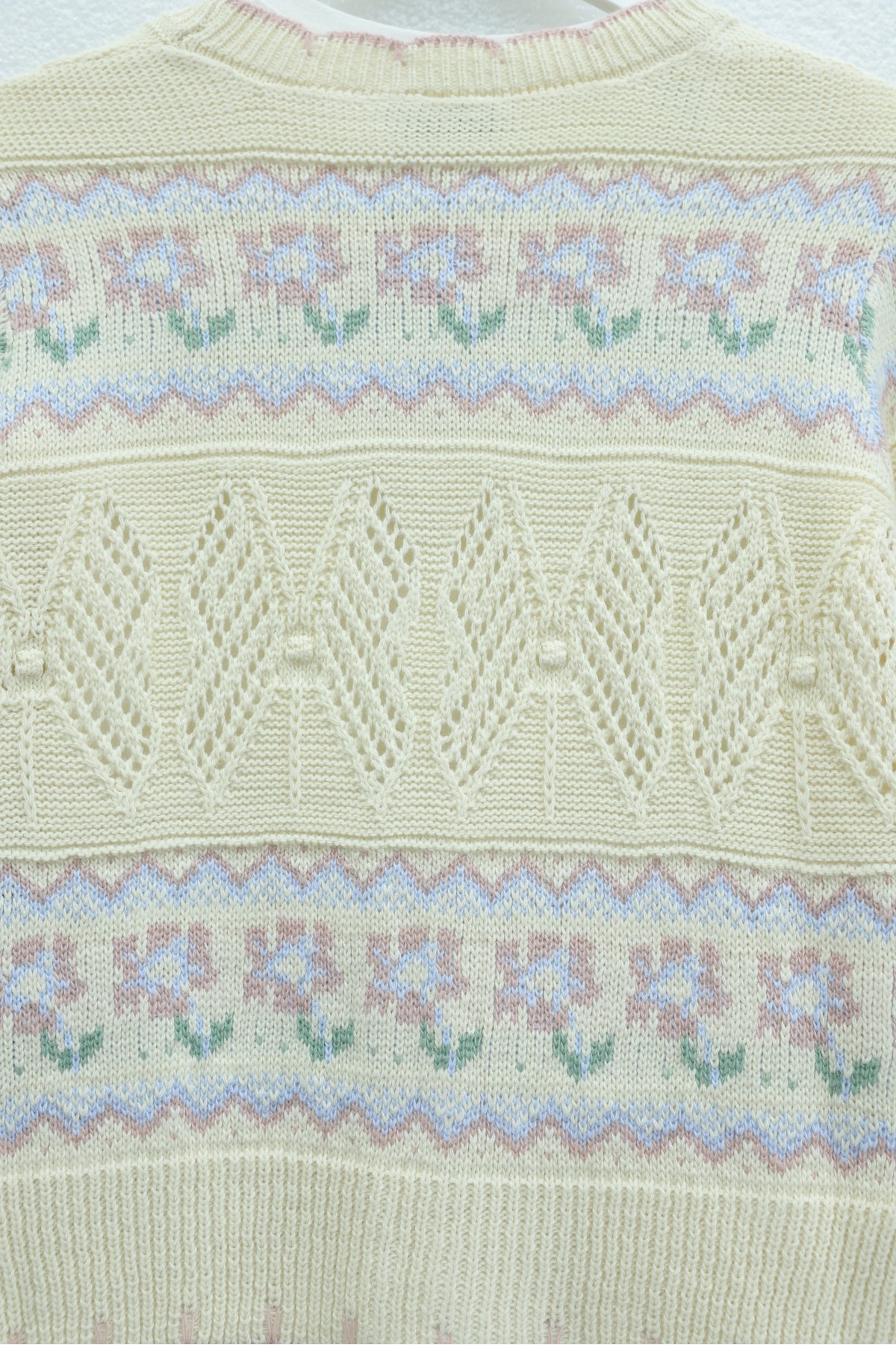 Butterfly Patterned Colorful Buttoned Openwork Knit Cardigan -Cream color