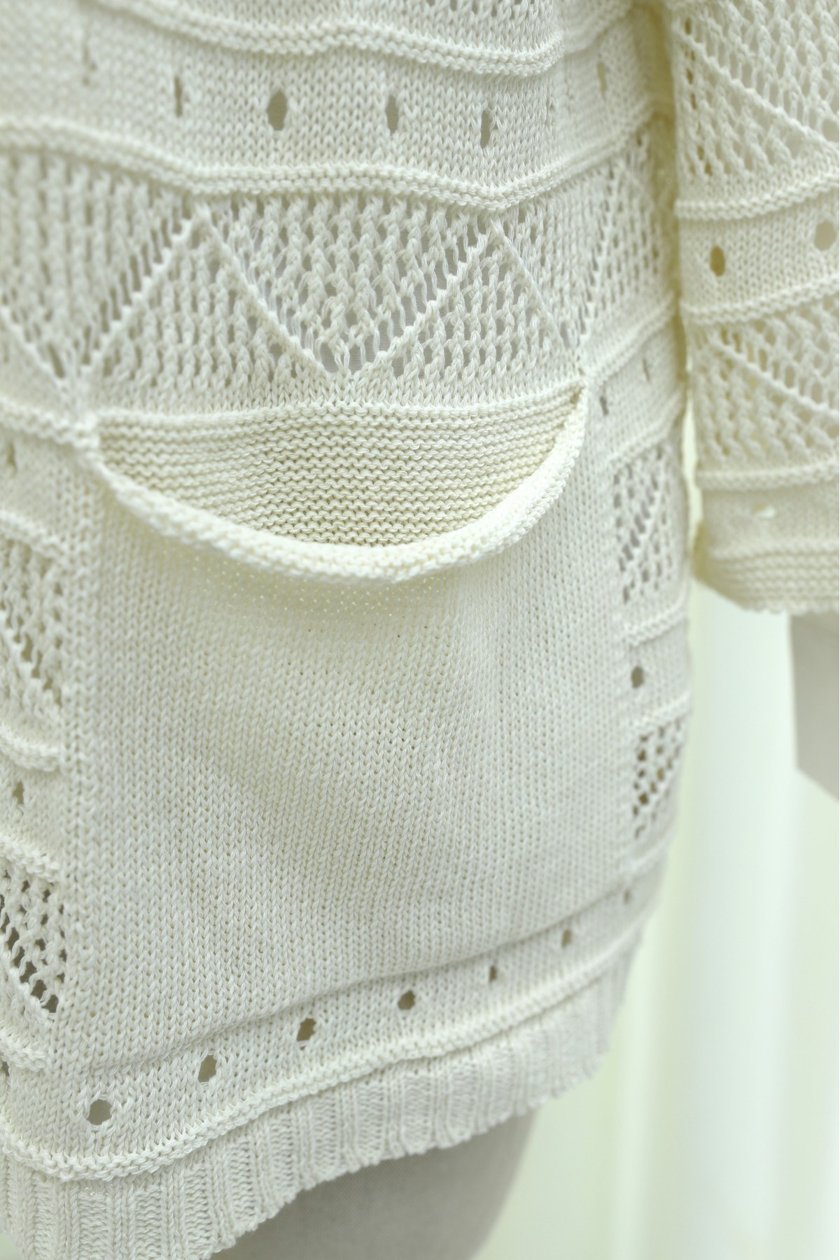 Double Pocket Openwork Spanish Sleeve Knit Cardigan -Cream color