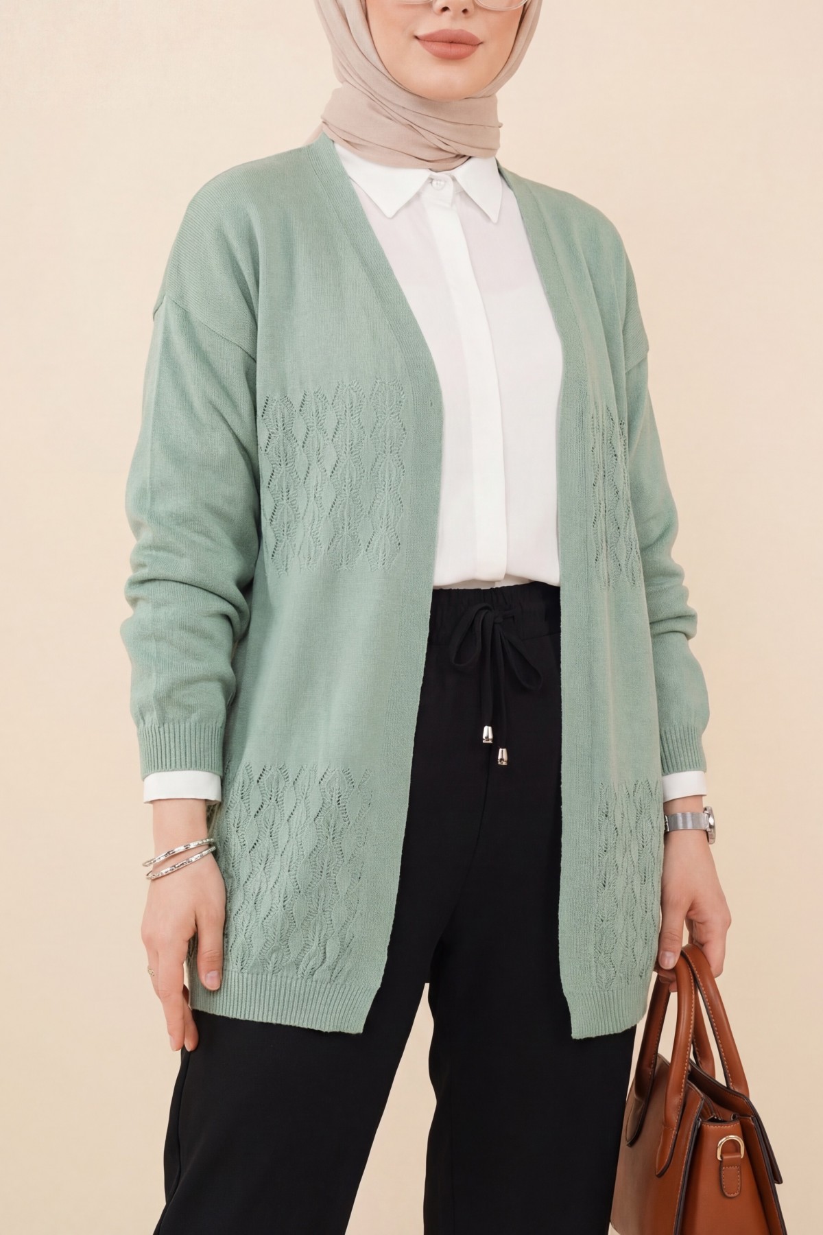 Araboy Openwork Knit Cardigan -Mint Color