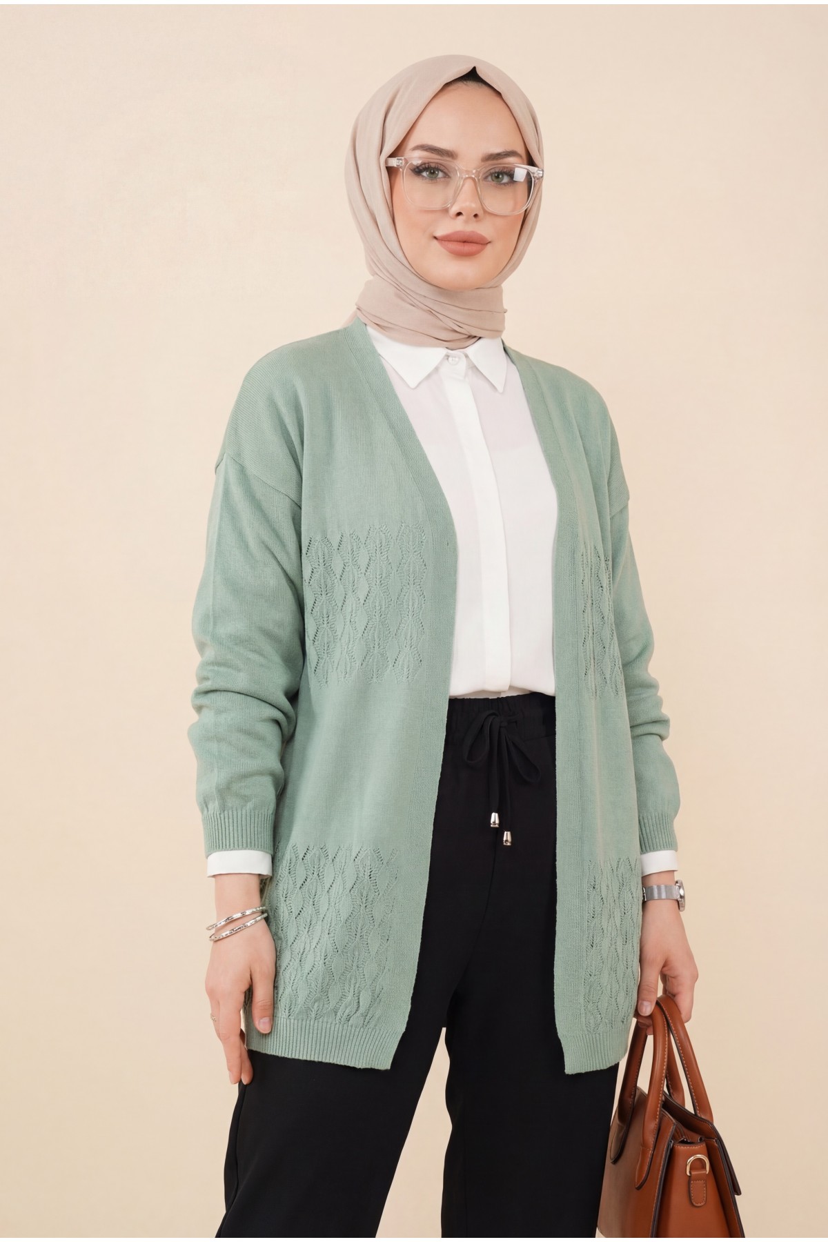 Araboy Openwork Knit Cardigan -Mint Color