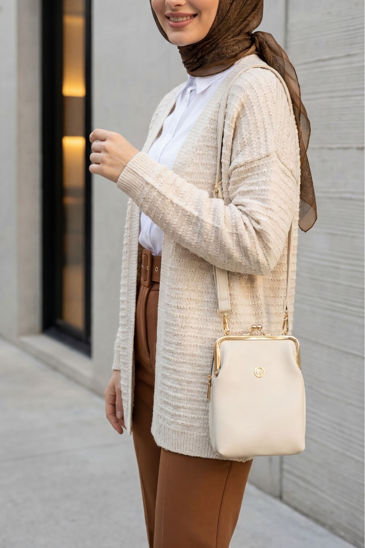 Thin Knit Cardigan with Pom-Pom Detail -Stone