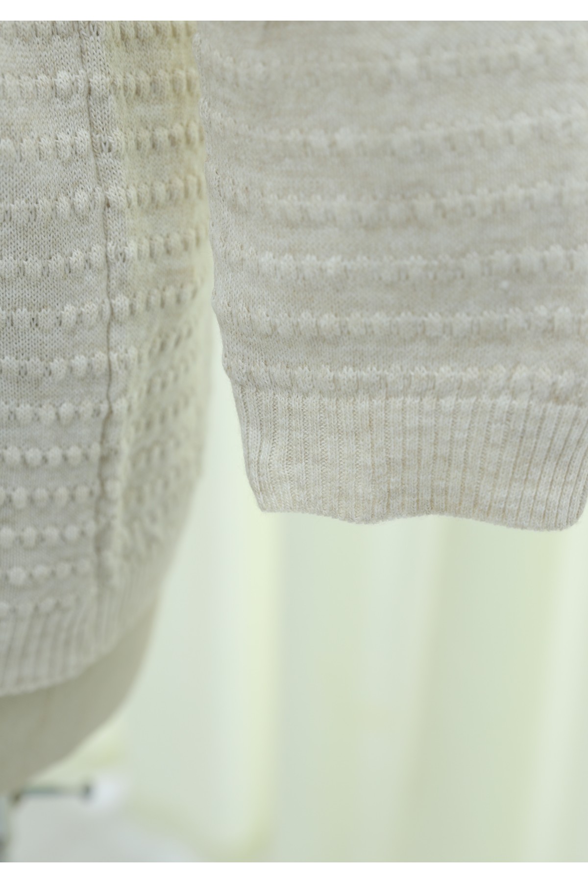 Thin Knit Cardigan with Pom-Pom Detail -Stone