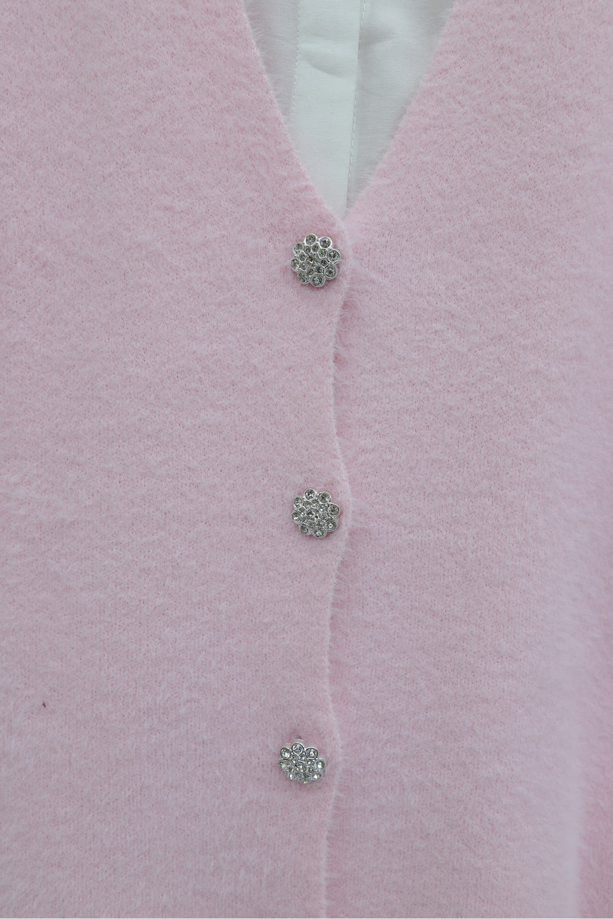 Önü Düğmeli Sakallı Salaş Triko Hırka    -Pudra