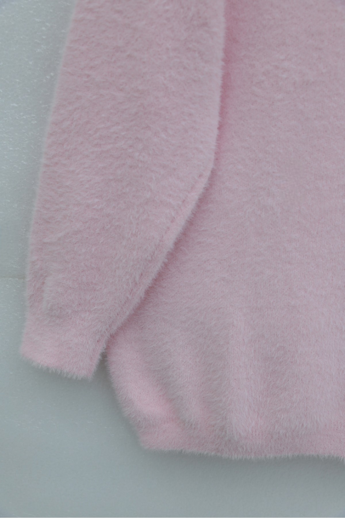 Önü Düğmeli Sakallı Salaş Triko Hırka    -Pudra