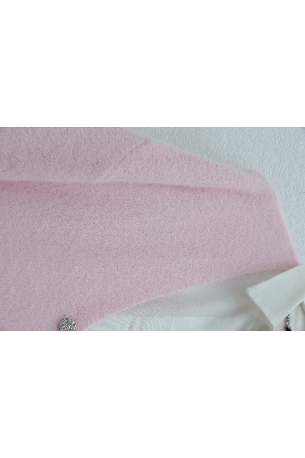 Önü Düğmeli Sakallı Salaş Triko Hırka    -Pudra