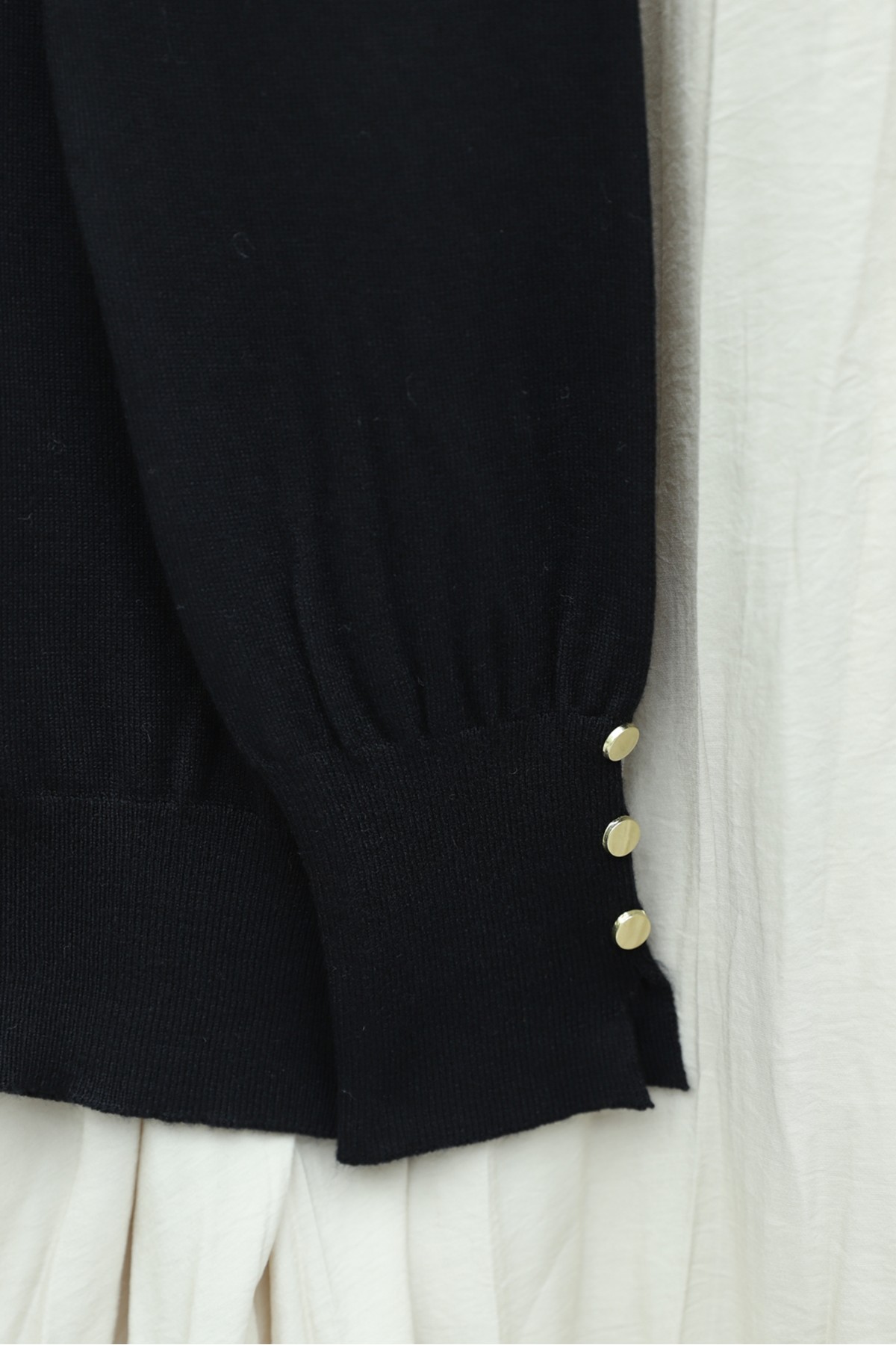 Round Neck Knitted Tunic with Button Detail on Sleeves -Black