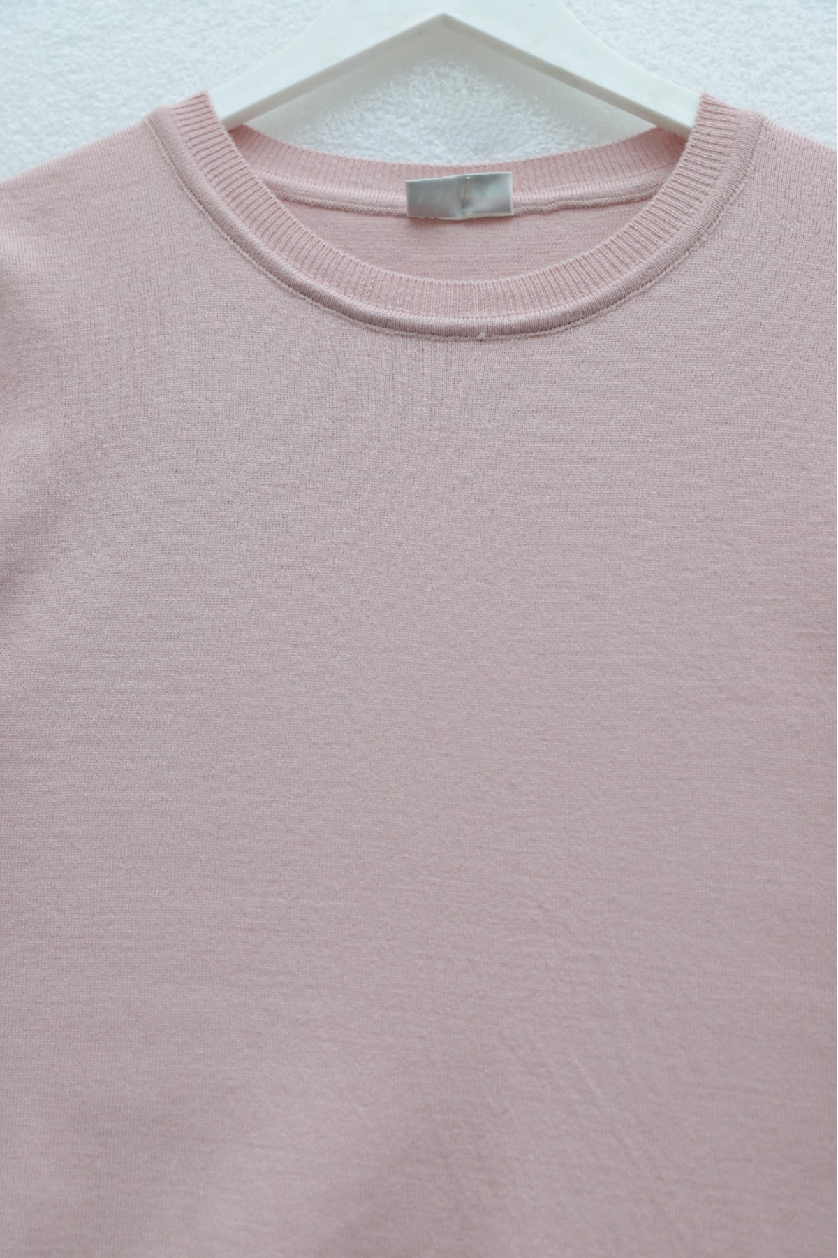 Round Neck Knitted Tunic with Button Detail on Sleeves  -Powder
