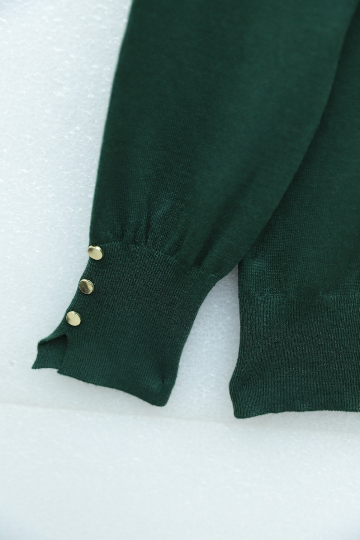 Round Neck Knitted Tunic with Button Detail on Sleeves  -Emerald