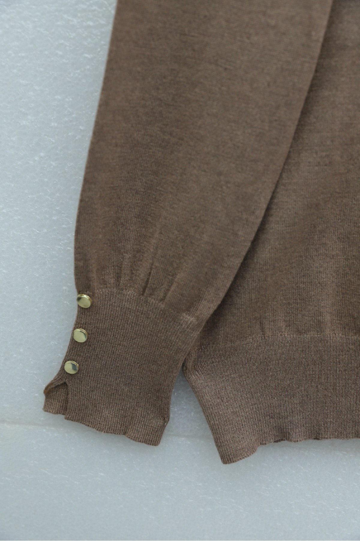 Round Neck Knitted Tunic with Button Detail on Sleeves  -Mink color