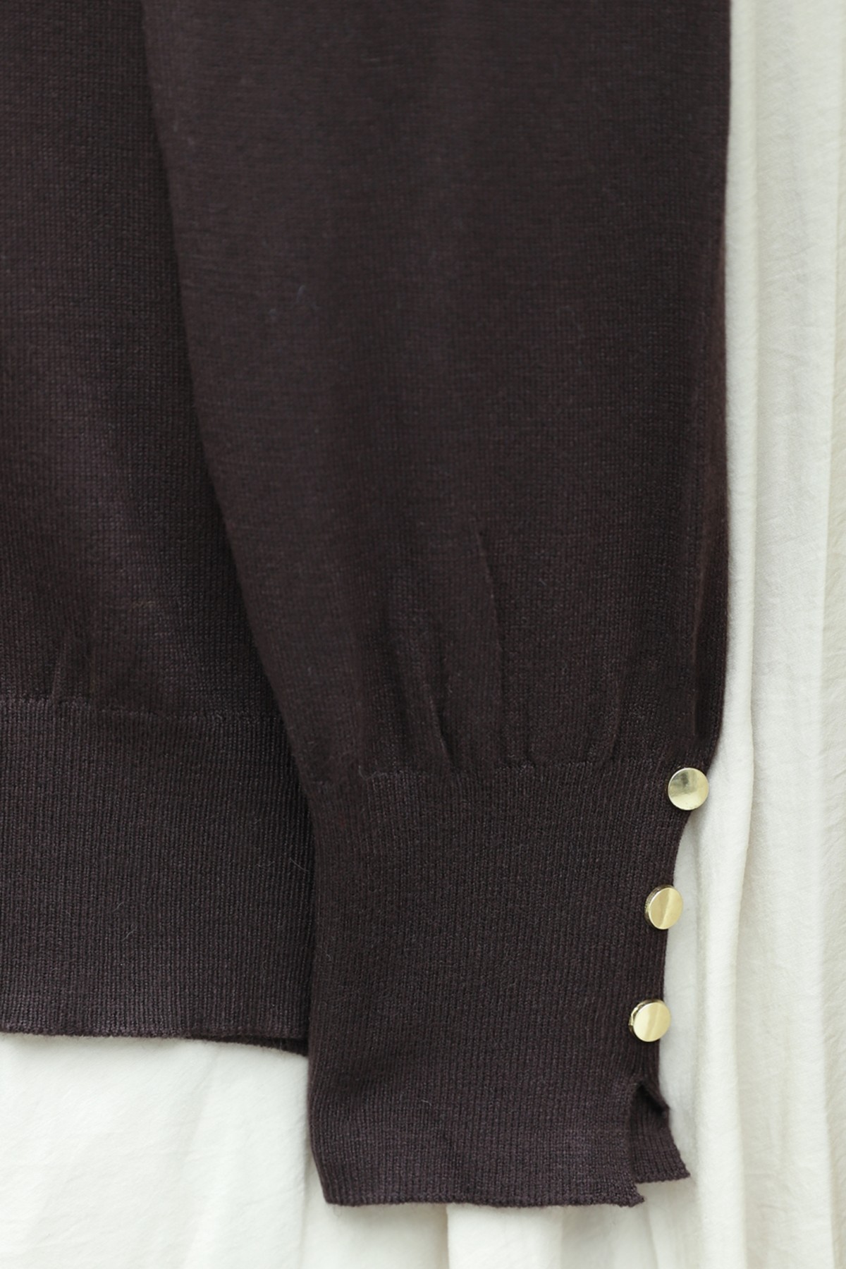 Yuvarlak Yaka Kolu Düğme Detaylı Triko Tunik  -K. Kahve