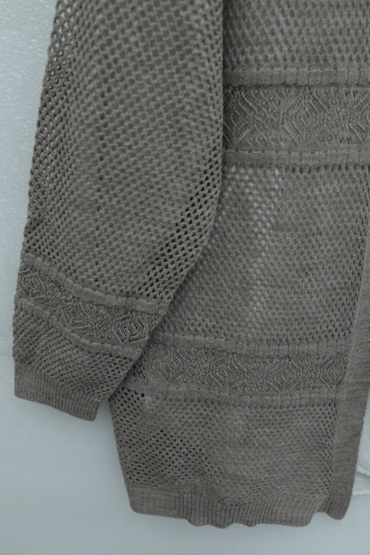 Patterned Openwork Knit Cardigan  -Mink color
