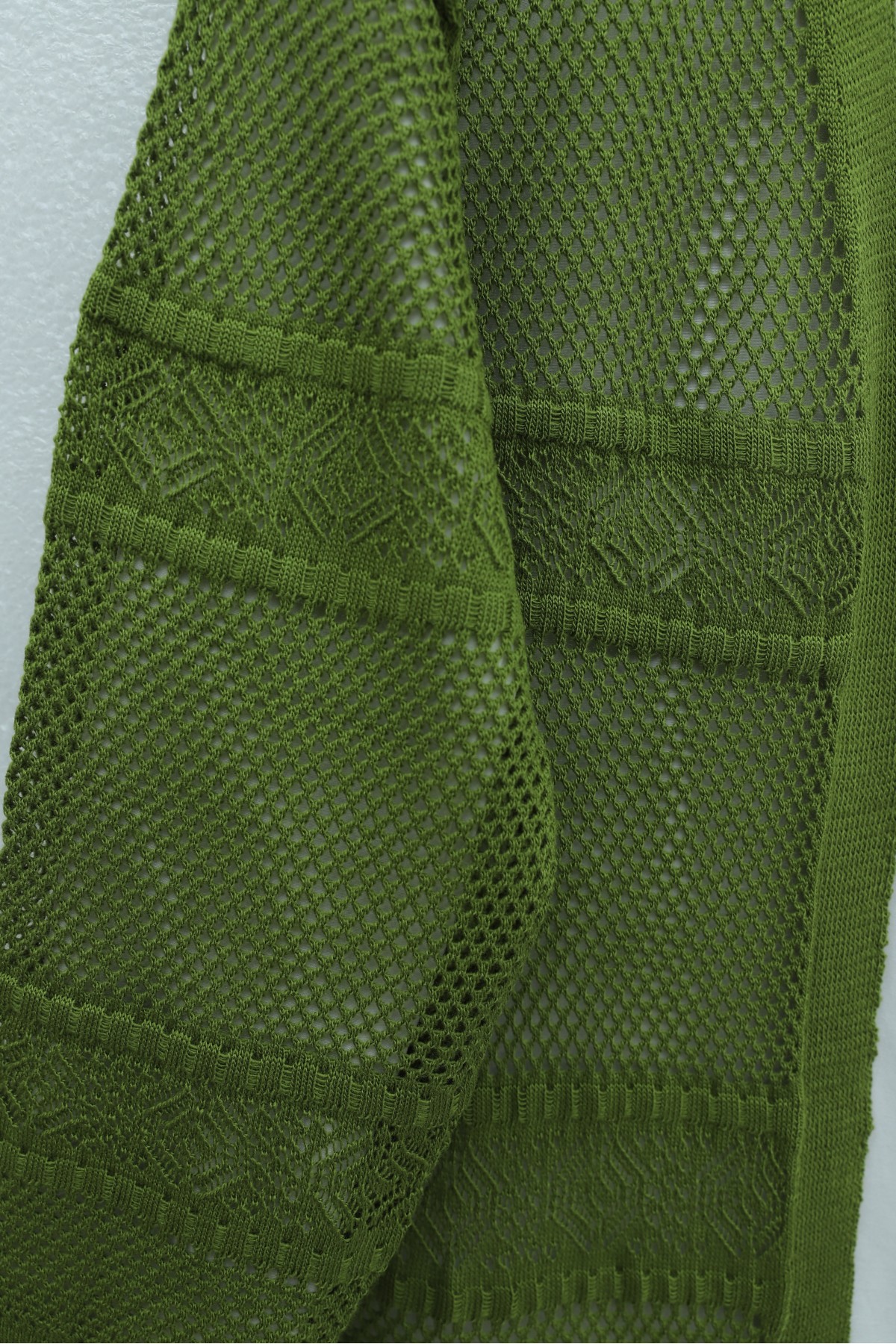Patterned Openwork Knit Cardigan  -Oil Green