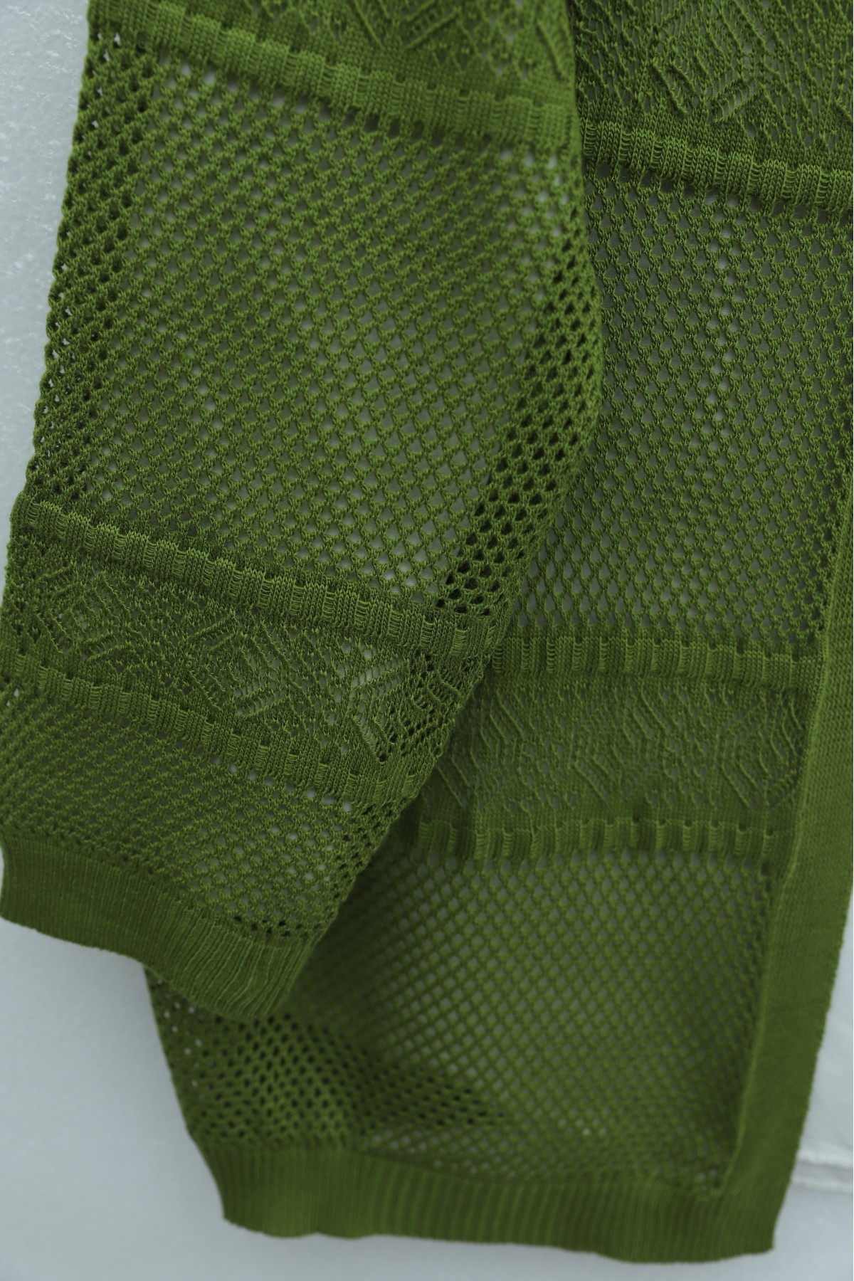 Patterned Openwork Knit Cardigan  -Oil Green