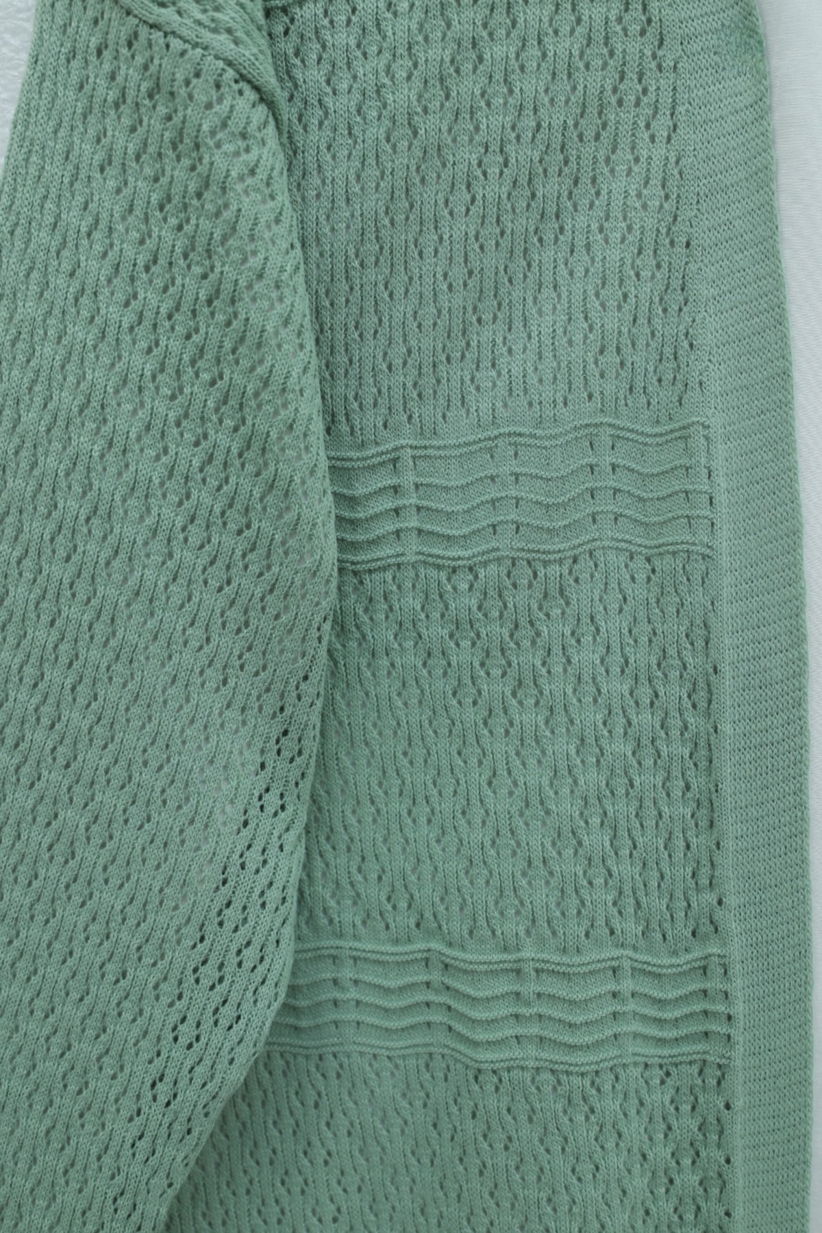كارديجان محبوك بنمط مموج مفتوح  -لون النعناع