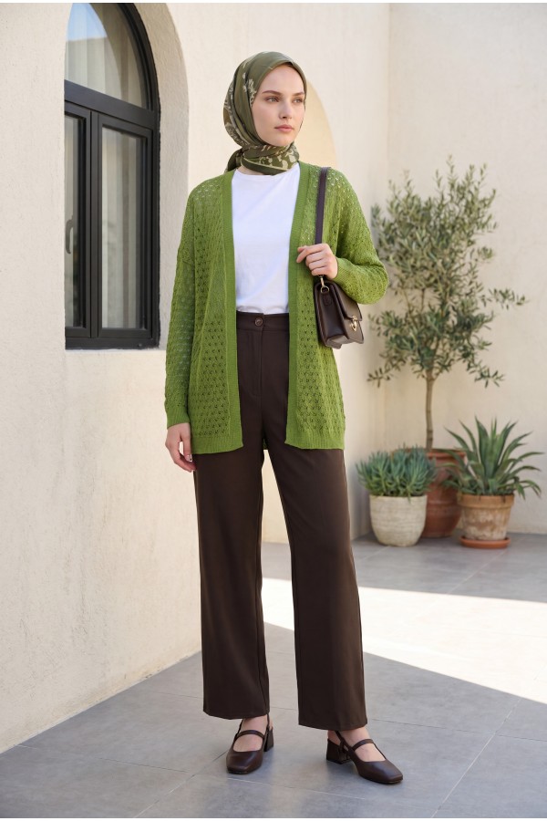 Openwork Loose Knit Cardigan -LIGHT GREEN