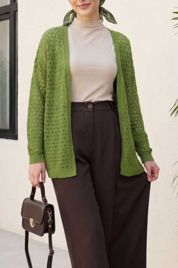 Openwork Loose Knit Cardigan -LIGHT GREEN