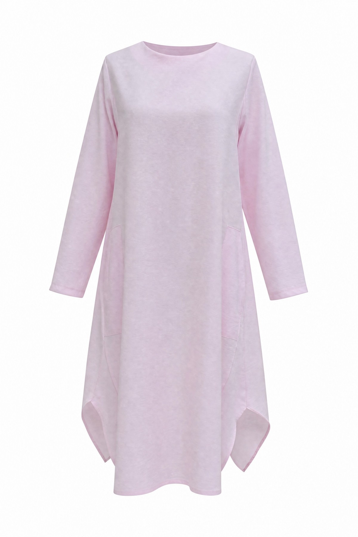 Long Rayon Tunic with Pockets and Side Slits -Powder