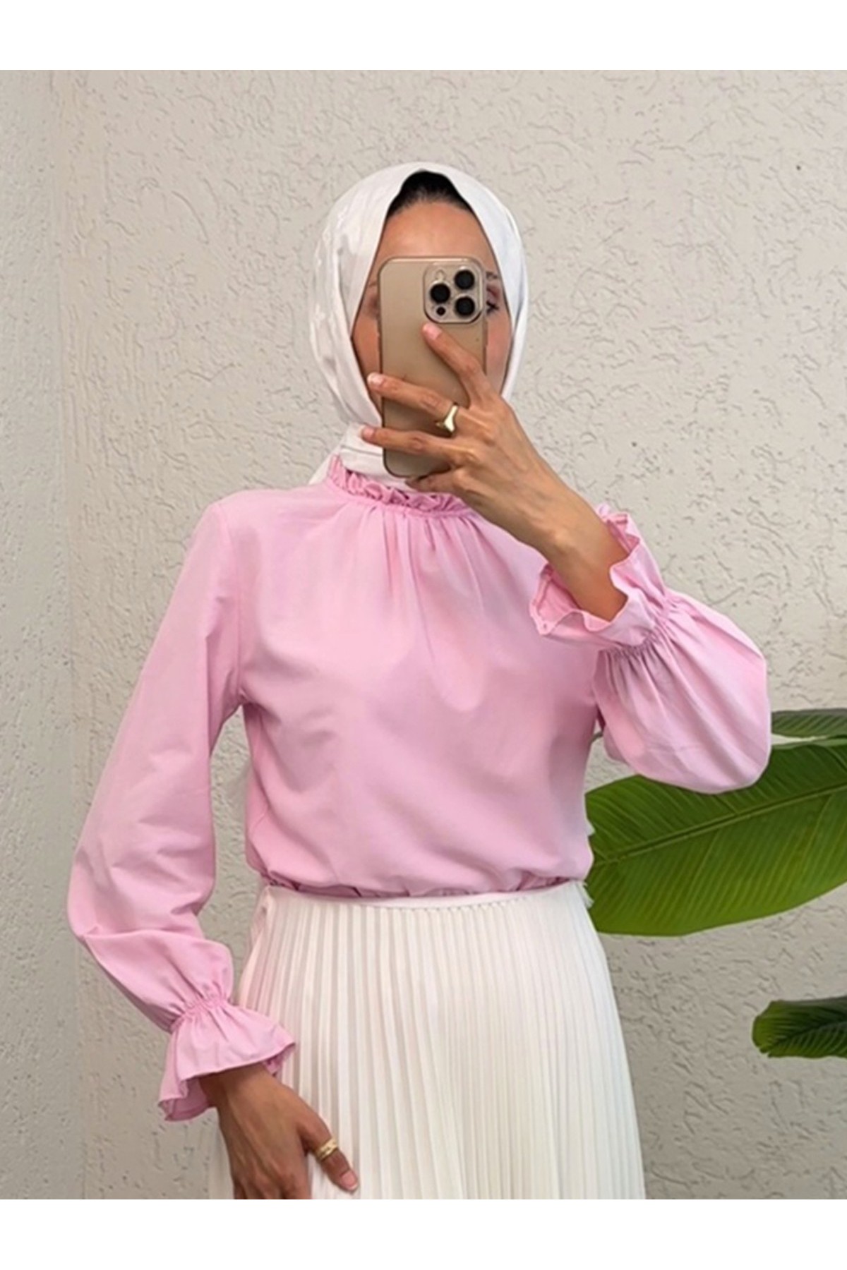 Pleated Collar Blouse     -Pink