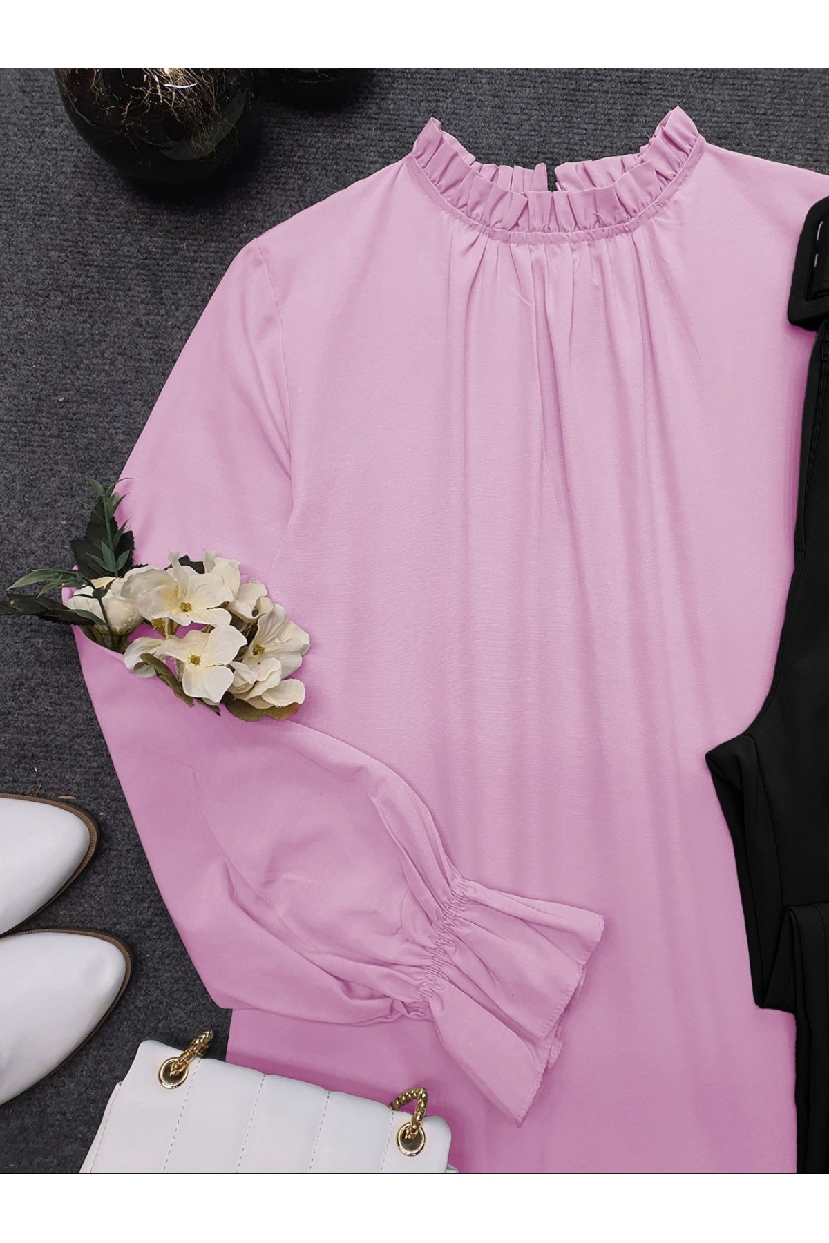 Pleated Collar Blouse     -Pink