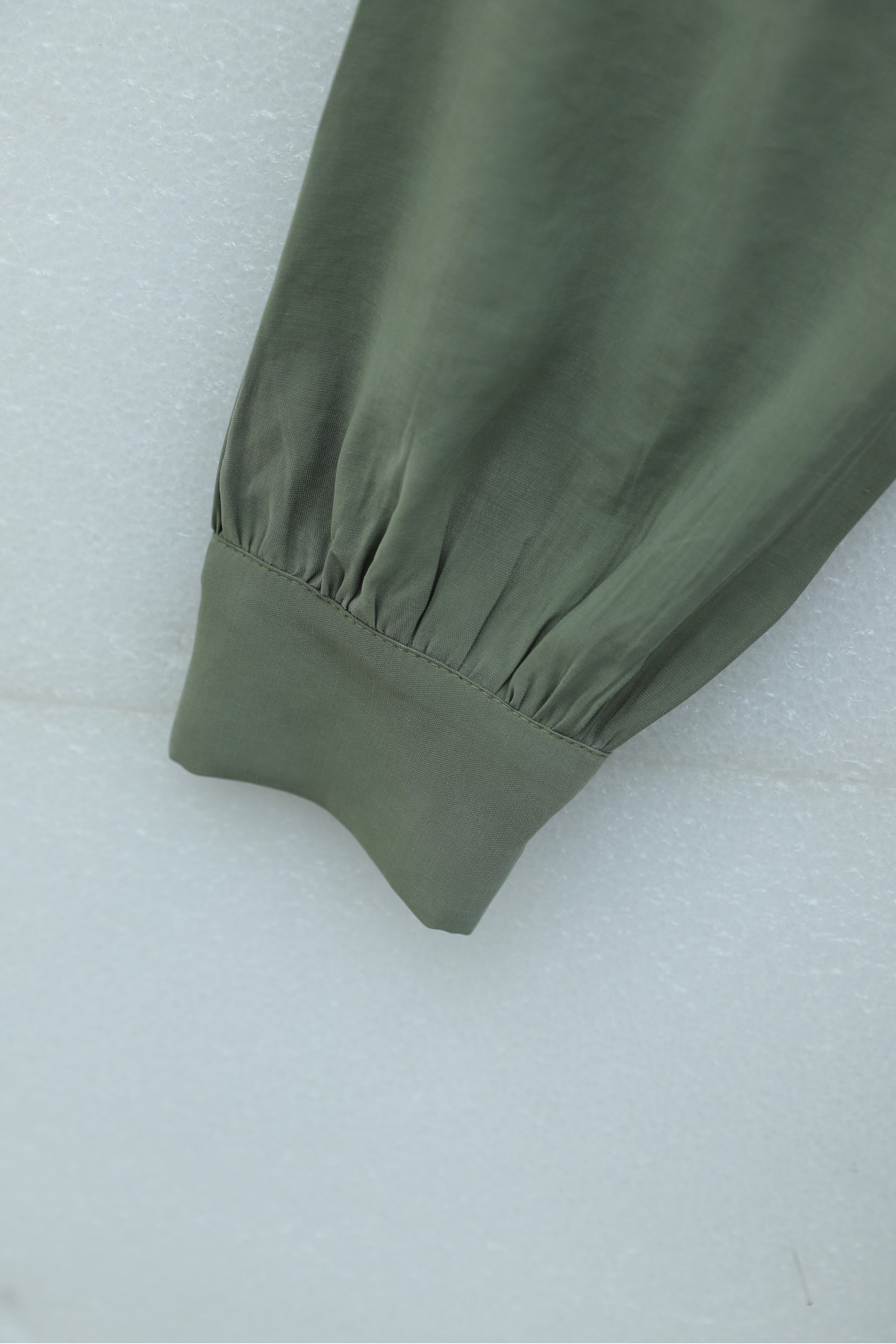 Button-front shirt collar, tie-waist long modal tunic -Khaki