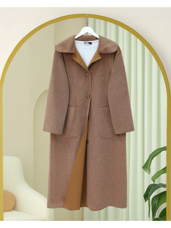 Boydan Düğmeli Cepli Kaban    -Taba