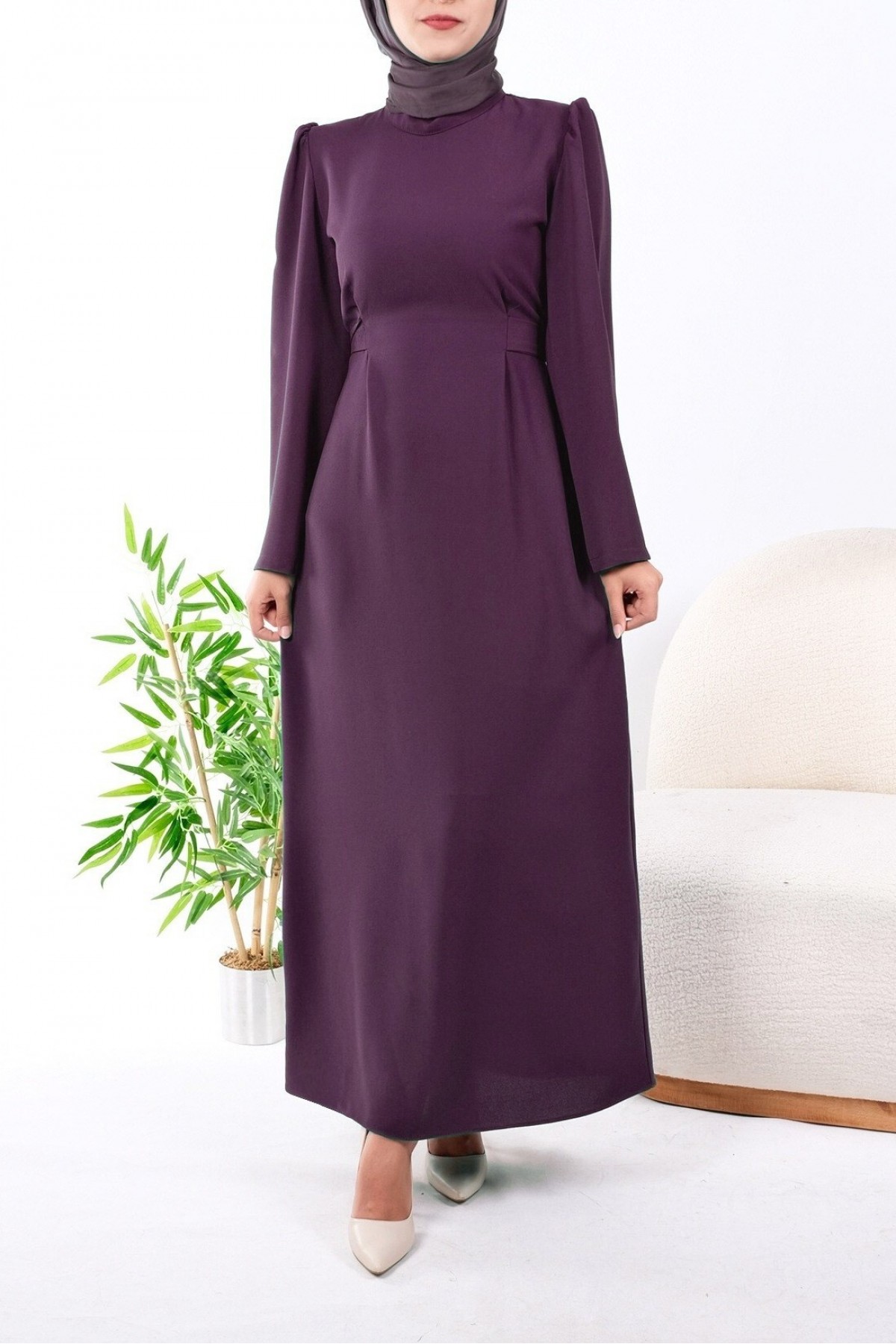 Judge Collar Lace Detailed Dress  -Damson