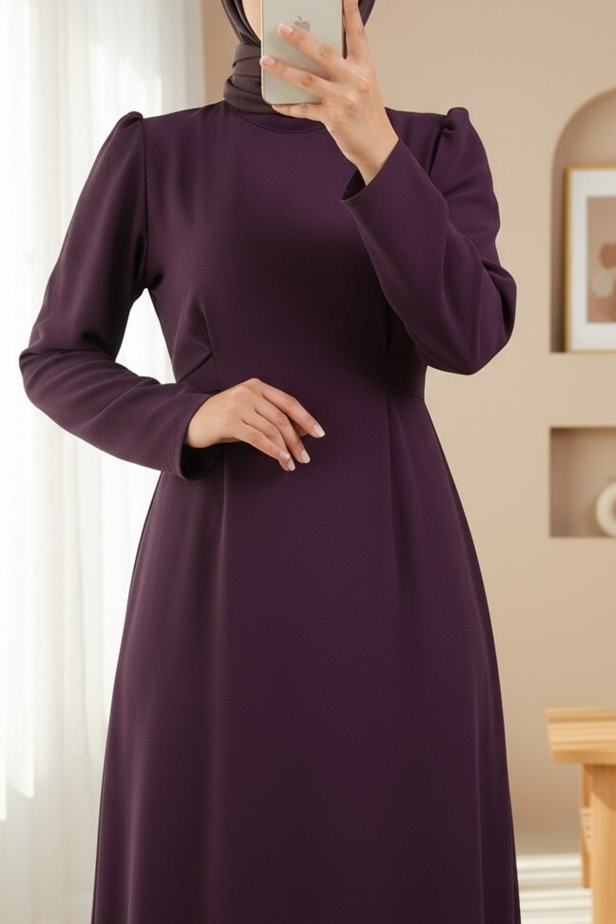 Judge Collar Lace Detailed Dress  -Damson