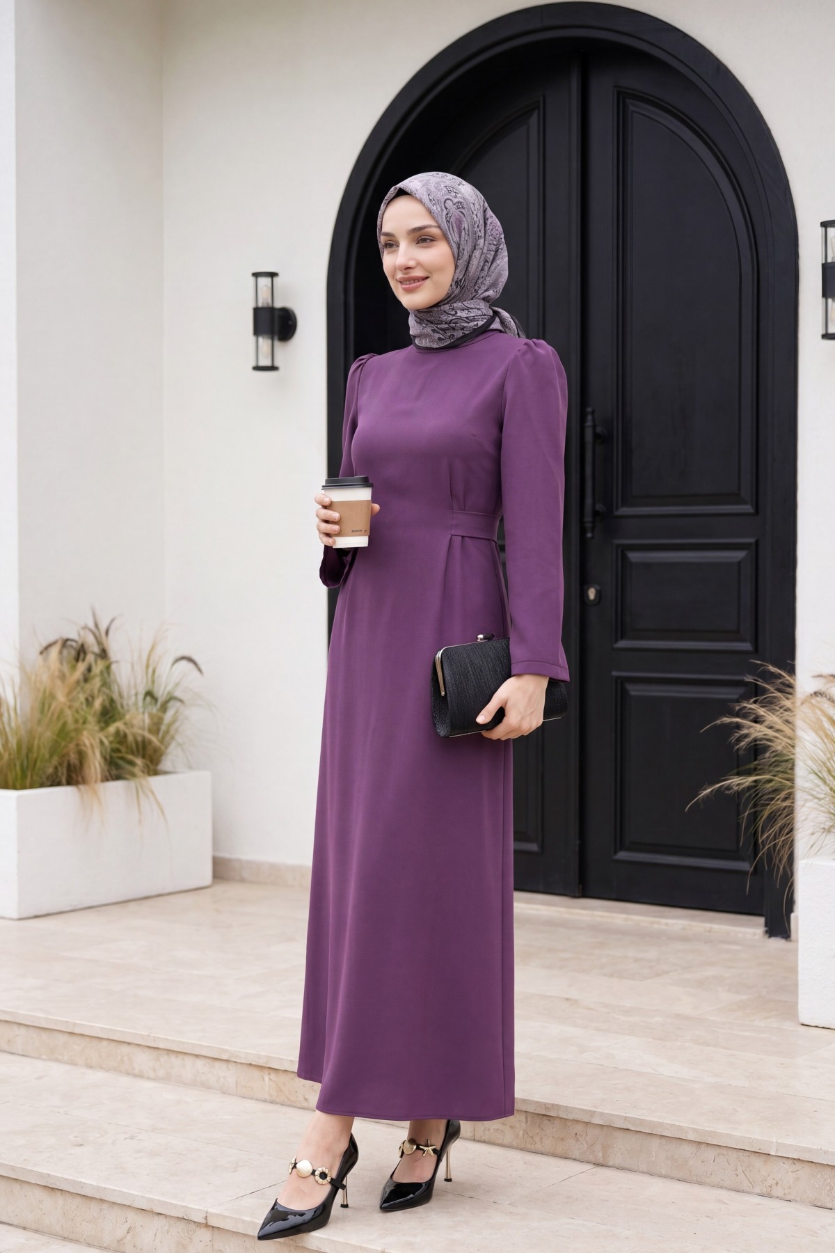 Judge Collar Lace Detailed Dress  -Damson