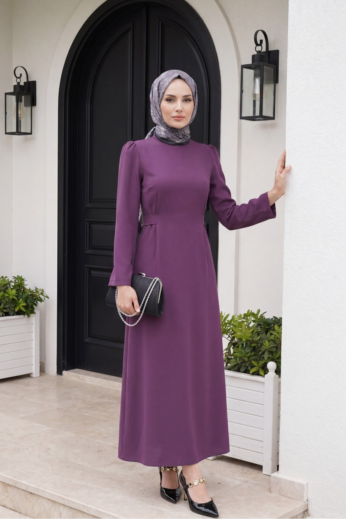 Judge Collar Lace Detailed Dress  -Damson