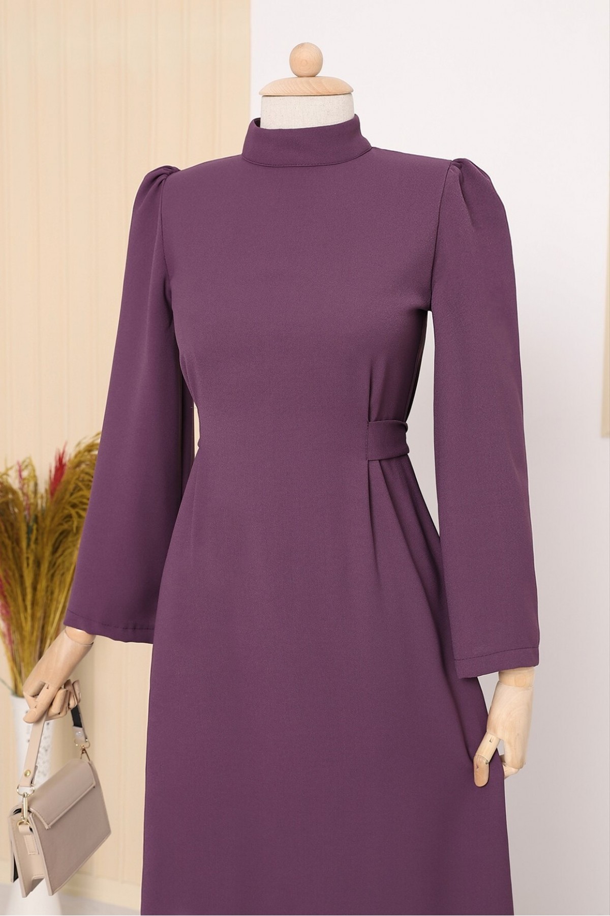 Judge Collar Lace Detailed Dress  -Damson