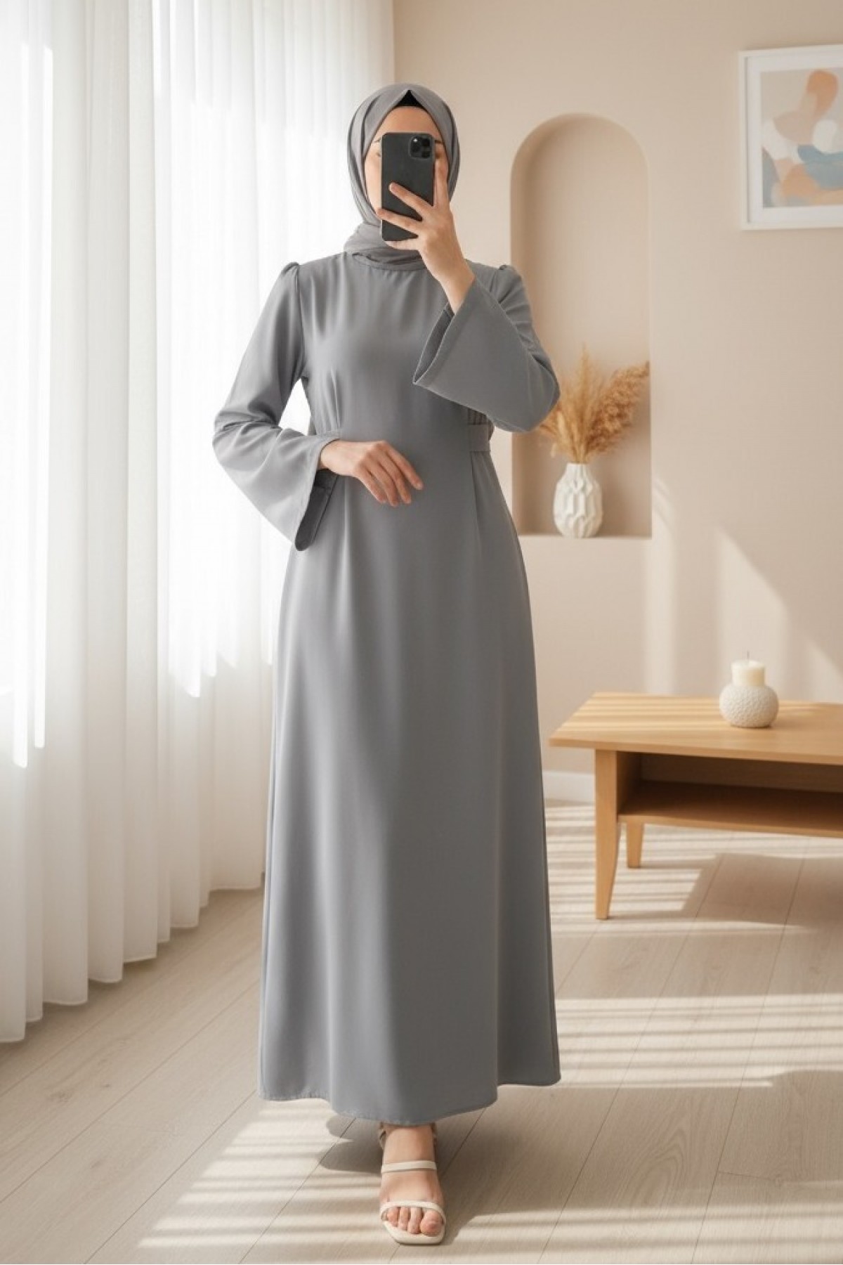 Judge Collar Lace Detailed Dress    -Grey