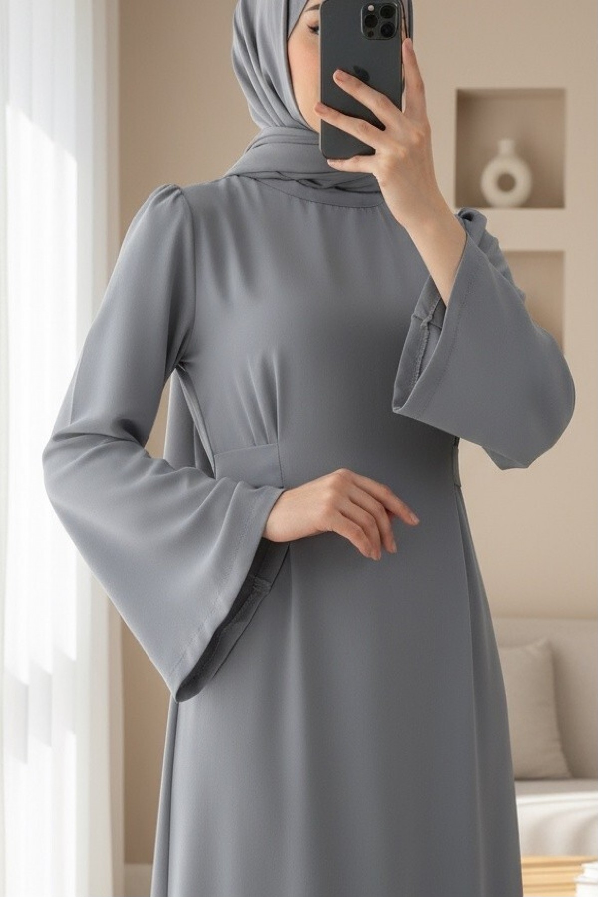 Judge Collar Lace Detailed Dress    -Grey