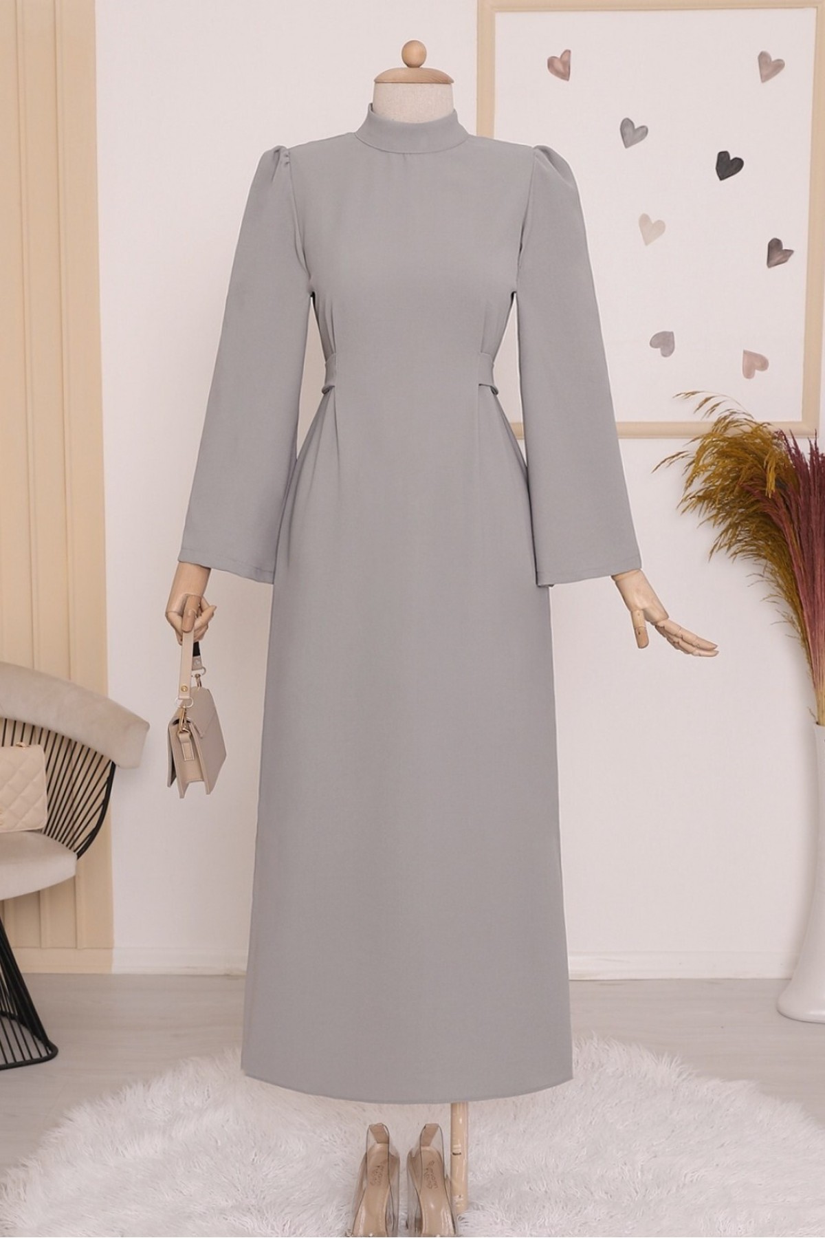 Judge Collar Lace Detailed Dress    -Grey